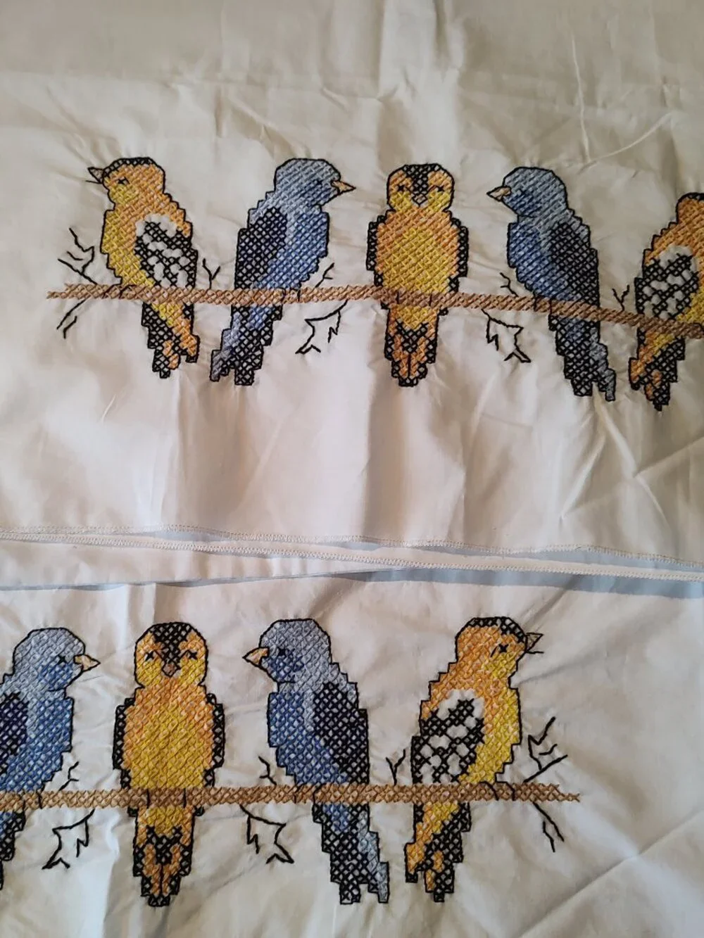 New/never used Cotton Embroidered Bird Pillowcases